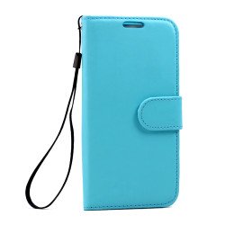 Galaxy S7 Edge Folio Flip Leather Wallet Case with Strap (Blue)